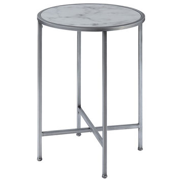 Convenience Concepts Gold Coast Marble Round End Table, Marble/Silver