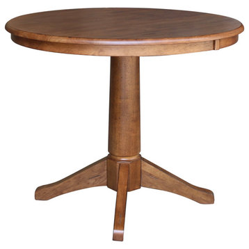 Traditional Dining Table, Pedestal Base With Round Shaped Top, Distressed Oak