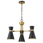 Z-Lite - Soriano Three Light Chandelier, Matte Black / Heritage Brass - A decorative triplet silhouette shapes industrial influence that adds casual elegance to this matte black finish steel three-light chandelier. Dress up a dining or entertaining space with this tasteful fixture trimmed with heritage brass finish steel. This sleek chandelier captures the heart of romantic industrial charm.