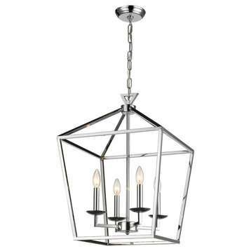 Shiny Nickel Cage Lantern Light Fixture
