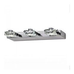 3-Light K9 Crytal Shade Stainless Steel Base Wall Lights - Bathroom Vanity Lighting