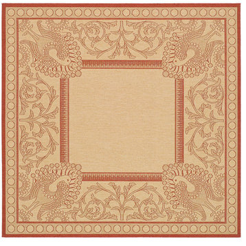 Safavieh Courtyard Cy2965-3701 Natural, Red Area Rug, 7'x7' Square