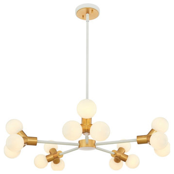 Tres LED Chandelier in White and New Brass