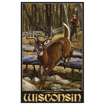 Paul A. Lanquist Wisconsin Whitetail Deer & Hunter Art Print, 24"x36"