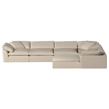 Sunset Trading Puff 6-Piece L-Shaped Fabric Slipcover Sectional in Tan