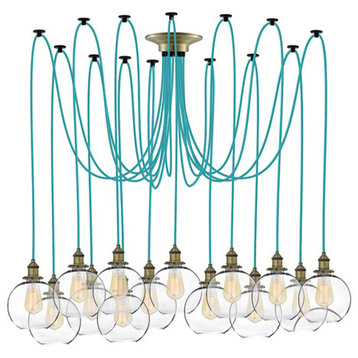 Large Turquoise And Glass Shade Pendant Light Chandelier