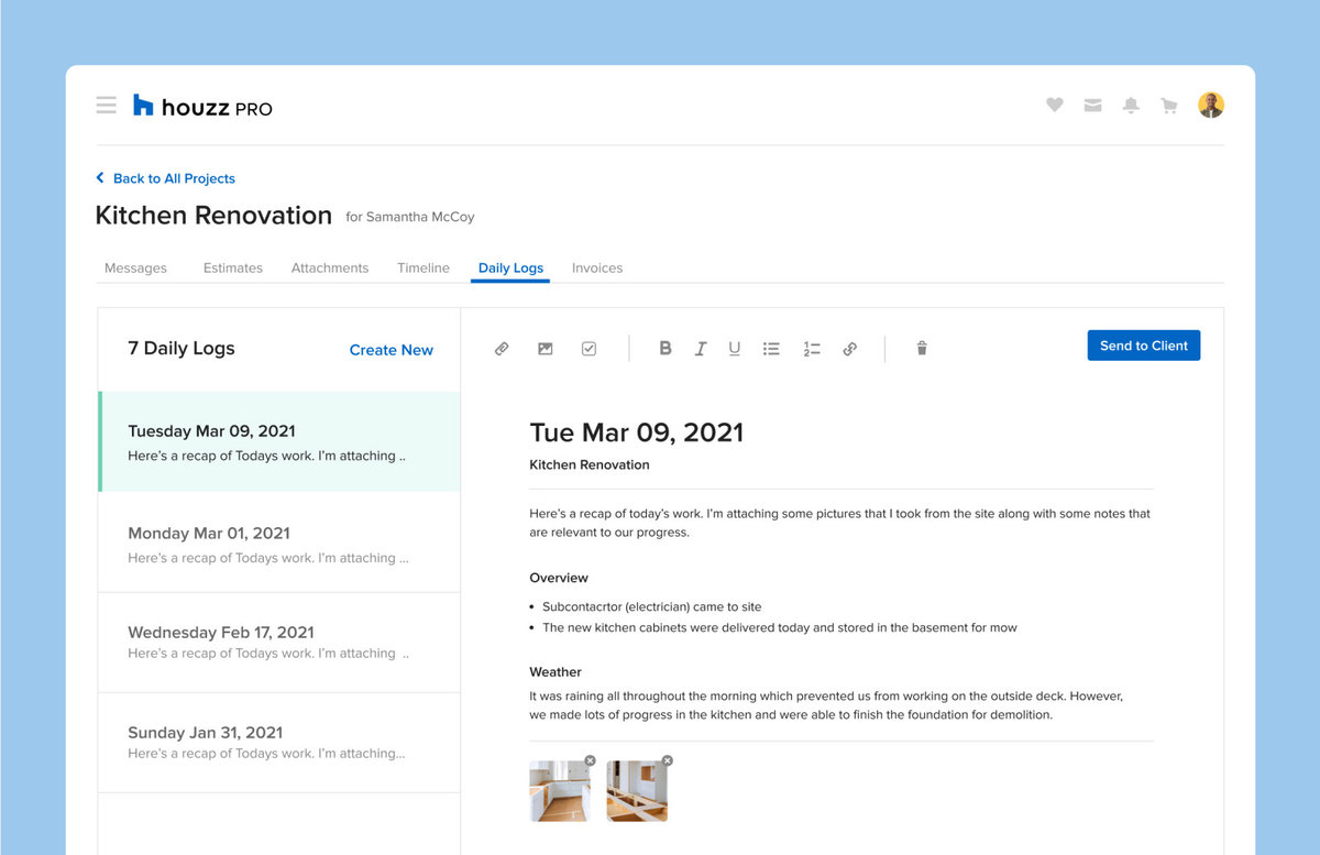 Video: Houzz Pro Daily Logs Help You Update Clients With Ease