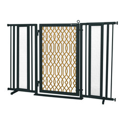 Fusion Gates - Fusion Gate with Gold Lattice Design, Black, 60"-65" - Dog Gates