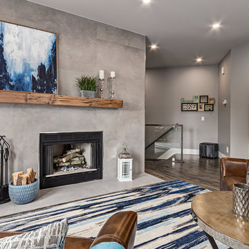 Reclaimed wood beam inset into the fireplace