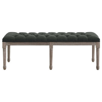 Percy Gray French Vintage Upholstered Fabric Bench