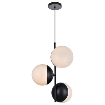Midcentury Modern Black And Frosted White 3-Light Pendant