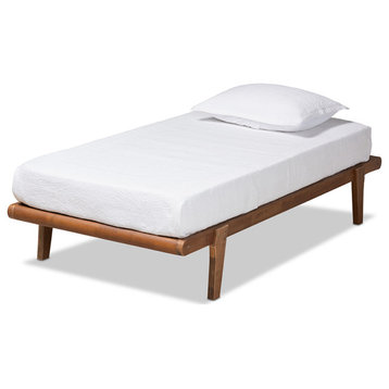 Segura Mid-Century Modern Walnut Brown Finish Wood Twin Platform Bed Frame