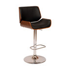 London Swivel PU Bar Stool, Walnut Veneer and Chrome Base, Black