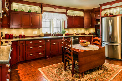 Colonial Kitchen with Specialty Red Cabinetry