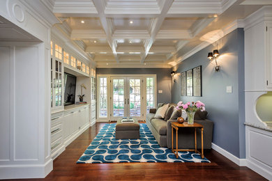 Example of a classic family room design in San Francisco with multicolored walls