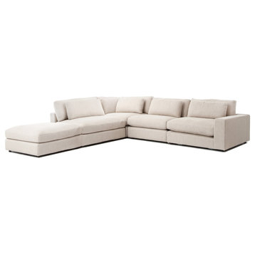 Contemporary Beige Natural Linen Upholstered 5-Piece L-Sectional Sofa