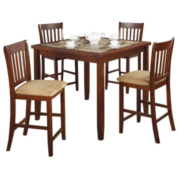 5 Piece Counter Height Dining Set, Brown and Tan