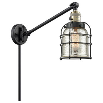 Small Bell Cage 1-Light Swing Arm, Black Antique Brass, Silver Plated Mercury