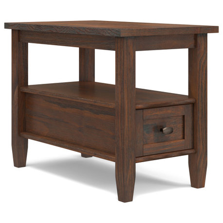 Warm Shaker Solid Wood 14" Rustic Narrow Side Table, Distressed Charcoal Brown