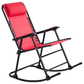 Costway Folding Zero Gravity Rocking Chair Rocker Outdoor Patio Headrest Red