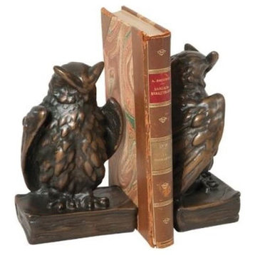 Bookends Bookend TRADITIONAL Lodge Friendly Owl Bird Resin