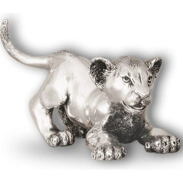 Silver Lion Cub Playing Sculpture A58
