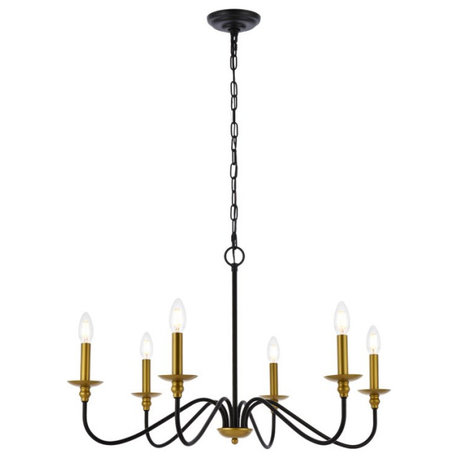 Elegant Lighting Transitional Brass 6-Light Chandelier, Brass and Black