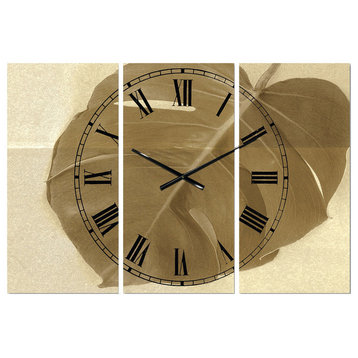 Botanical Beige Retro Leaf Traditional Multipanel Metal Clock