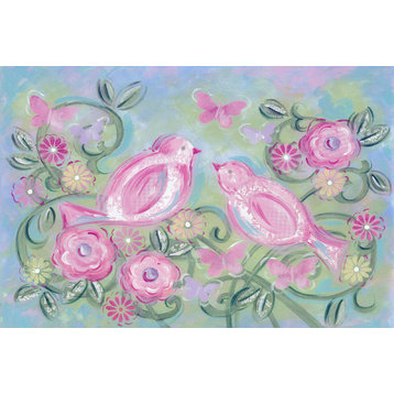"Birds in Garden" by Reesa Qualia Painting Print Wrapped Canvas, 60x40