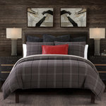 HiEnd Accents - Heath Comforter Set, Super Queen, 3PC - Get whisked away to a luxurious Aspen lodge retreat with Heath. Embodying ski lodge opulence, Heath's soft woven chenille provides a satisfying textural and visual contrast to its sleek monochrome windowpane plaid. Complete a lavish lodge aesthetic when you complement with pillows and shams from our Heath, Hamilton, Chess Knit, and Anna collections.