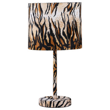 Benzara BM233928 Fabric Wrapped Table Lamp, Striped Animal Print, Brown/Black