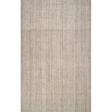 Handwoven Jute Ribbed Solid Jute Area Rug, Off White, 3'x5'