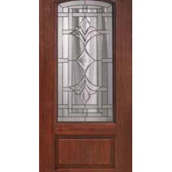 Entry Single Door 80 Fiberglass Marsala 1 Panel Arch Lite Glass - Front Doors