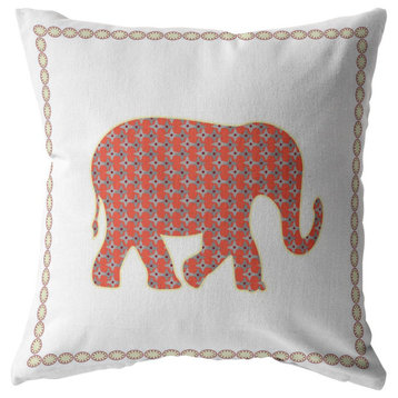 16 Orange White Elephant Indoor Outdoor Throw Pillow