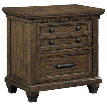 Pemberly Row Traditional 3-Drawer Wood Nightstand in Brown Finish