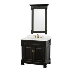 Wyndham Collection Andover 36" Vanity , Carrera Marble Top with White Sink - Bathroom Vanities And Sink Consoles