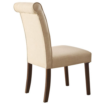 Gasha Side Chair, Beige Linen & Walnut, Set of 2