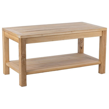 36" Rectangular Teak Wood Coffee Table With Storage shelf
