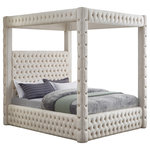 Meridian Furniture - Royal Velvet Upholstered Bed, Cream, King - Create a bedroom sanctuary you never want to leave with this Royal velvet bed at its center. Justly named, this bed has a regal look that's fit for a king (or queen). Stunningly crafted, the Royal bed features a canopy that towers over the top of the bed for a modish take on a timelessly affluent design. Deep tufting adds a textural look while the soft cream velvet upholstery shores up the bed's sophisticated design.