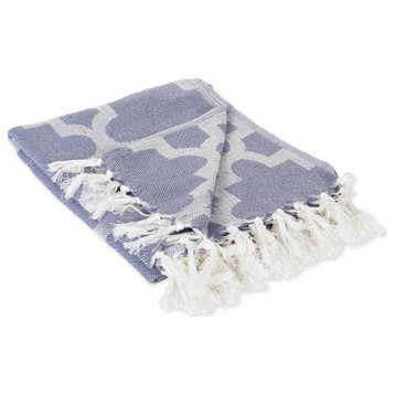 DII 60x50"Cotton Lattice Throw with Decorative Fringe in French Blue/White