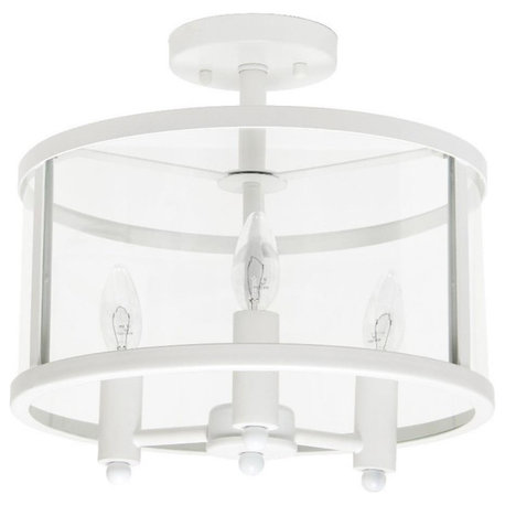 Elegant Designs 13" Iron and Glass 3Lt Round Semi-flushmount Matte White