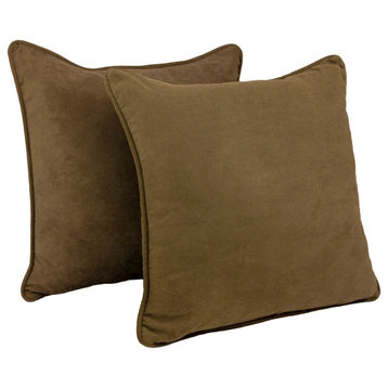 25" Double-Corded Solid Microsuede Square Floor Pillows, Set of 2, Chocolate