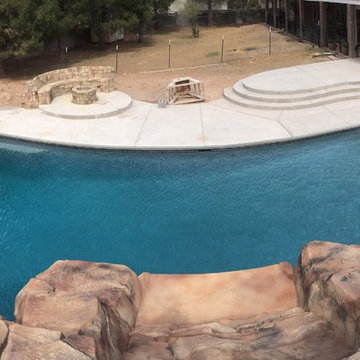Pool/Spa Sculpted Concrete Slide/Waterfall and Firepit