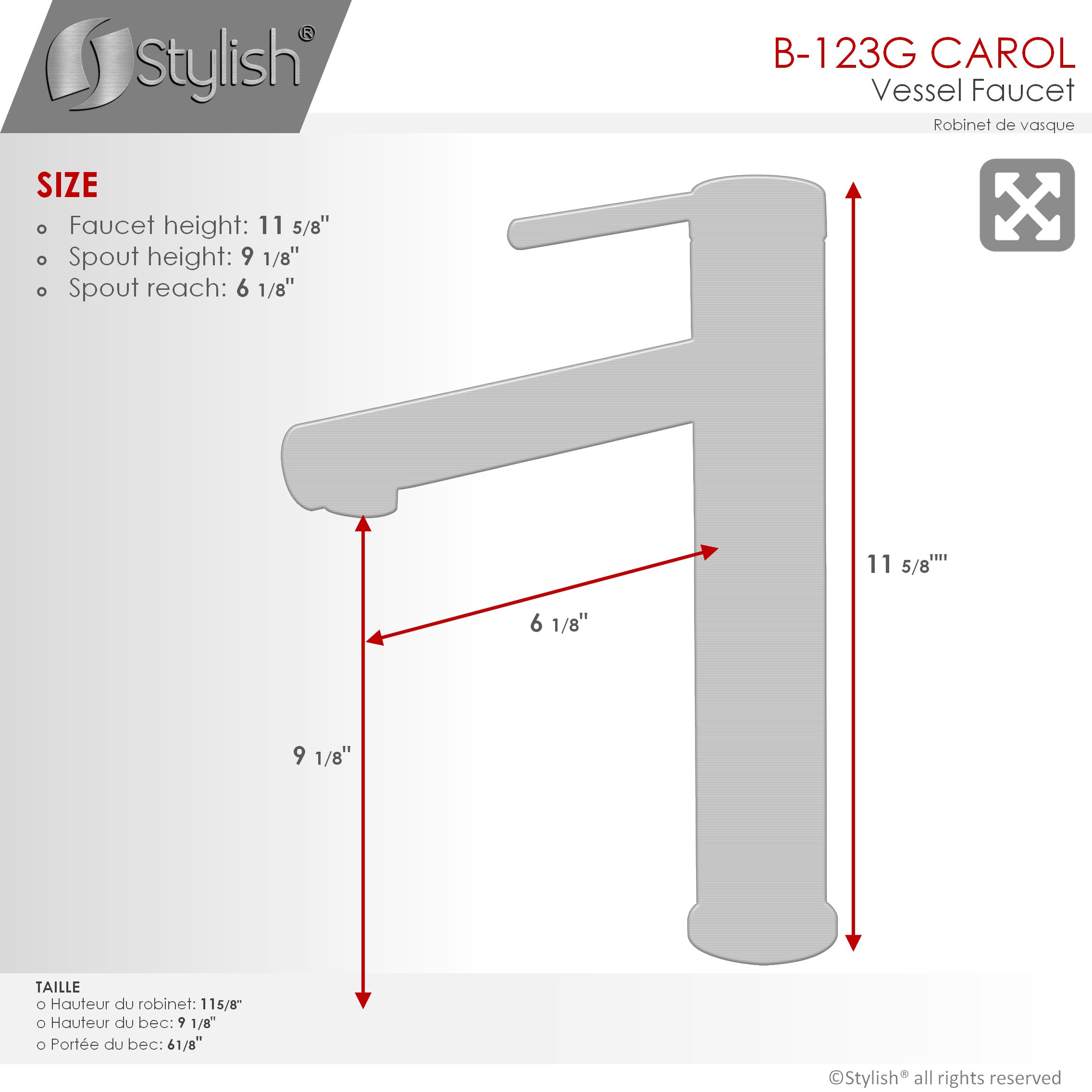 STYLISH Single Handle Bathroom Vessel Sink Faucet, Stainless Steel Brushed Gold