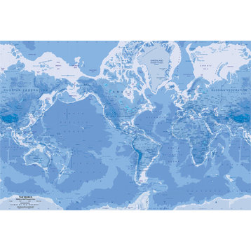 Blue World Map Wall Mural, Peel and Stick, 8-Panel, 142"x96"