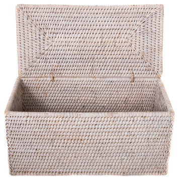 Artifacts Rattan Rectangular Double Toilet Roll Holder, Hinged Lid, White Wash