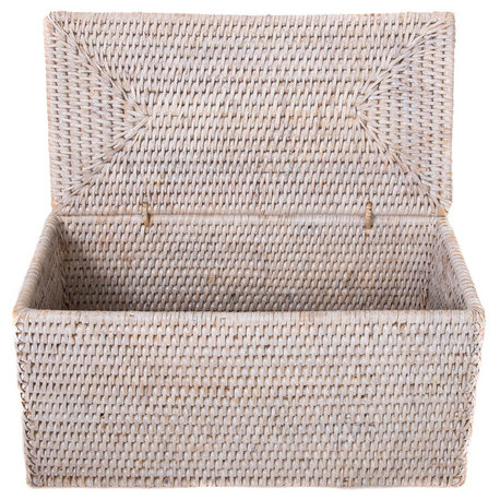 Artifacts Rattan™ Rectangular Double Toilet Roll Holder with Hinged Lid, White Wash