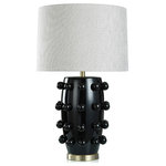 StyleCraft - Marni Table Lamp Black Black Finish On Ceramic Body With Brass Base - The Harp and Finial Marni Table Lamp in Black offers an eclectic style that adds a touch of pop art to interior decor. This bold, graphic ceramic lamp has a black finish and hardback shade, making it a perfect contemporary accent. Feature this table lamp in the bedroom, study, or living room for a distinctive look.