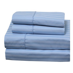 Royal Tradition - 650 TC 22" Extra Deep Pocket Stripe Sheet Set, Blue, California King - Sheet And Pillowcase Sets