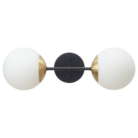 Celestia 2-Light Matte Black Wall Sconce with Antique Brass Accent Socket